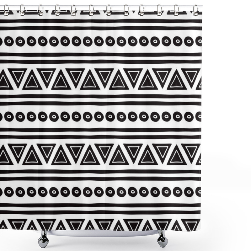 Personality  Black And White Seamless Tribal Ethnic Pattern Aztec Abstract Background Mexican Ornamental Texture In Vector Shower Curtains