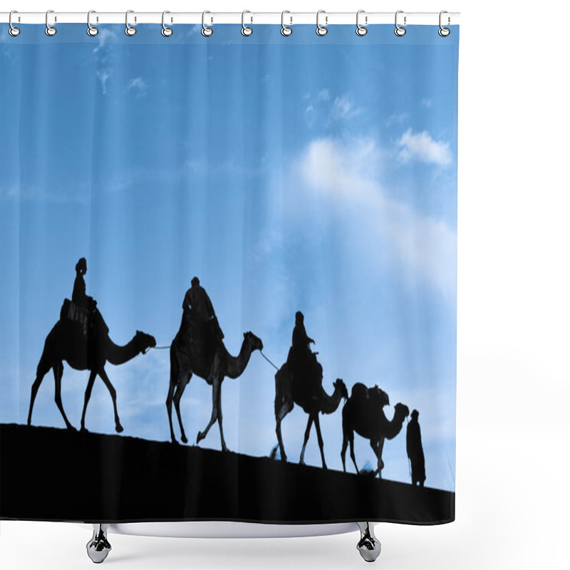 Personality  Silhouette Of Camel Caravan In The Sahara Desert Shower Curtains