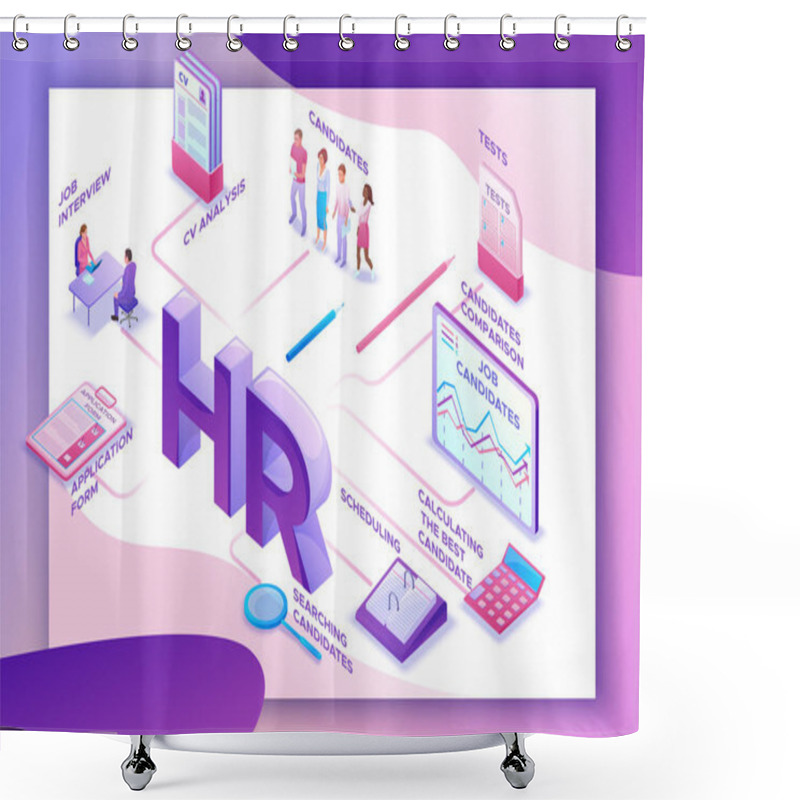 Personality  Job Agency Isometric Infographic Landing Page Template With 3d Employer Hiring Talent  Worker, Candidates Search Work Via Human Resource Mobile App, Office Business People, Vector Illustration Shower Curtains