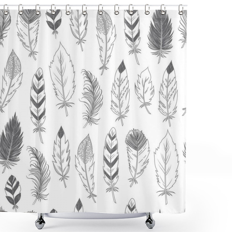 Personality  Vector Seamless Feathers Pattern In Boho Style Shower Curtains