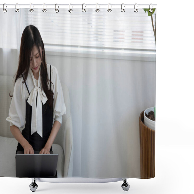 Personality  Tokyo Japan 06.19.2022. This Working Scene Is Acted By Japanese Model In The Office. High Quality Photography Shower Curtains