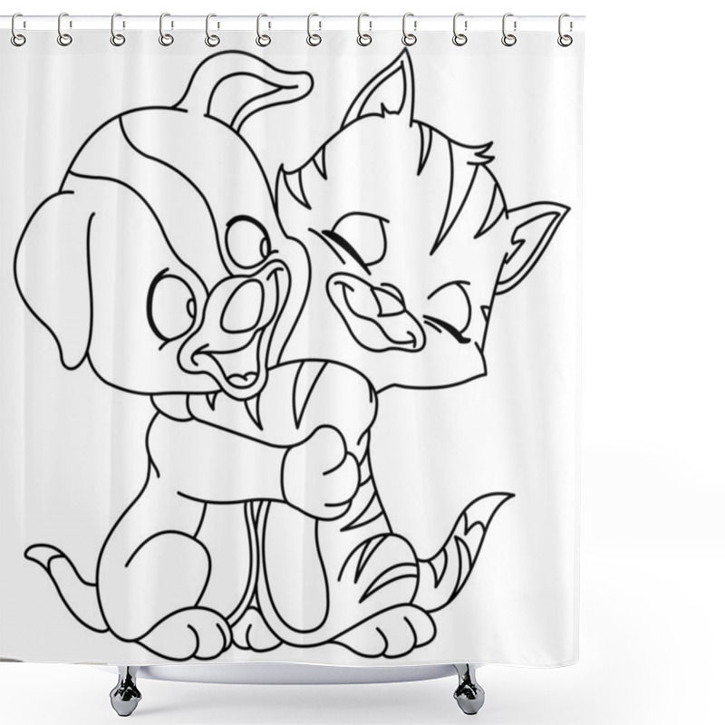 Personality  Outlined Puppy And Kitten Shower Curtains