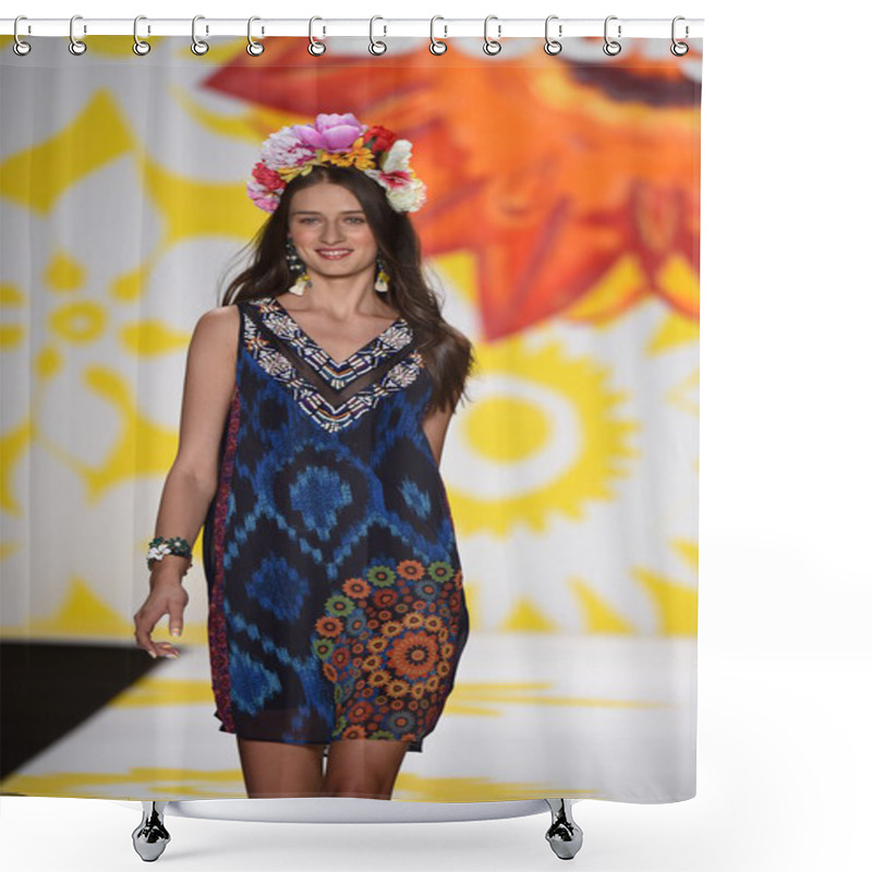 Personality  Model Walks The Runway At Desigual During Mercedes-Benz Fashion Week Spring 2015 Shower Curtains