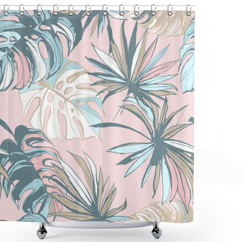 Personality  Seamless Pattern Of Ink Hand Drawn Sketch Tropical Palm Leaves. Shower Curtains