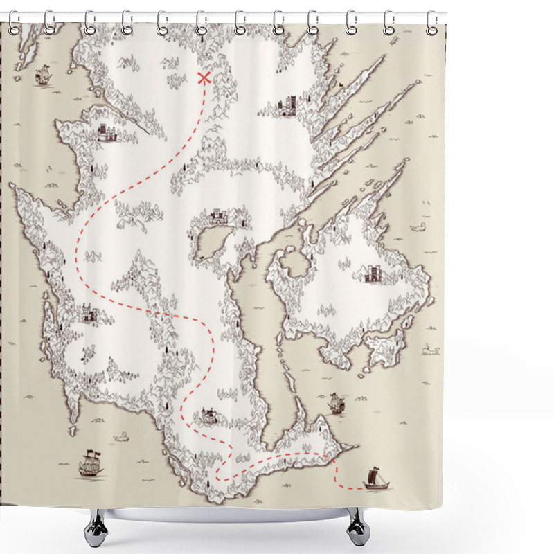 Personality  Vector Old Map, Pirate Treasure Shower Curtains