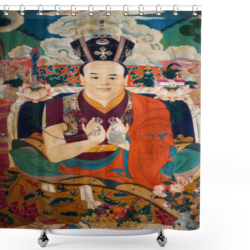 Personality  Picture Of 16th Karmapa With The Black Crown On The Head. Shower Curtains