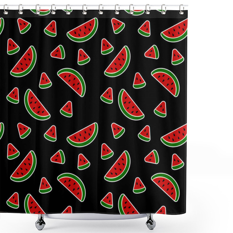 Personality  Seamless Pattern Black Background With Watermelon Pieces Shower Curtains