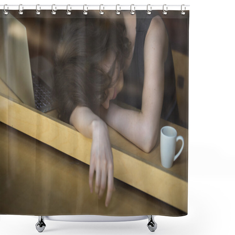 Personality  Young Woman Exhausted Shower Curtains