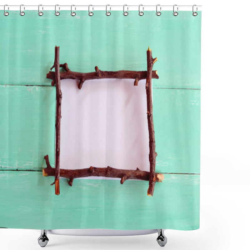 Personality  Frame Made Of Branches. Frame With Empty Place For Text. Frame For Postcards. Organic Concept Shower Curtains