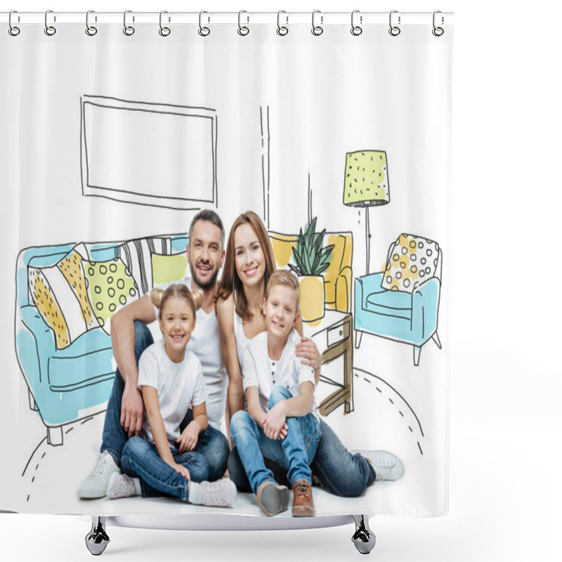 Personality  Happy Family Sitting Together Shower Curtains