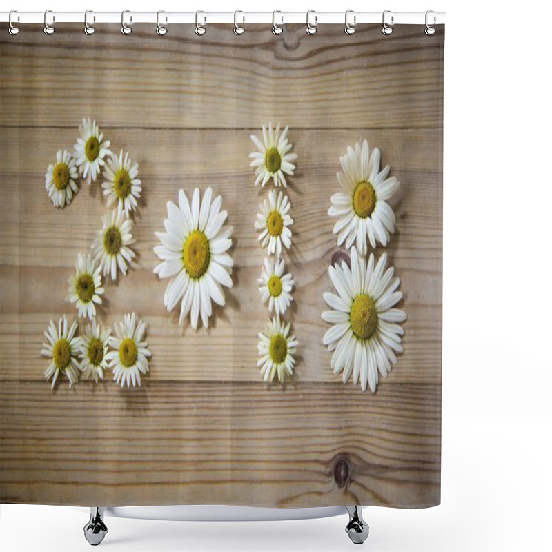 Personality  New Year 2018 Of Chamomile Flowers On Wooden Background. Shower Curtains