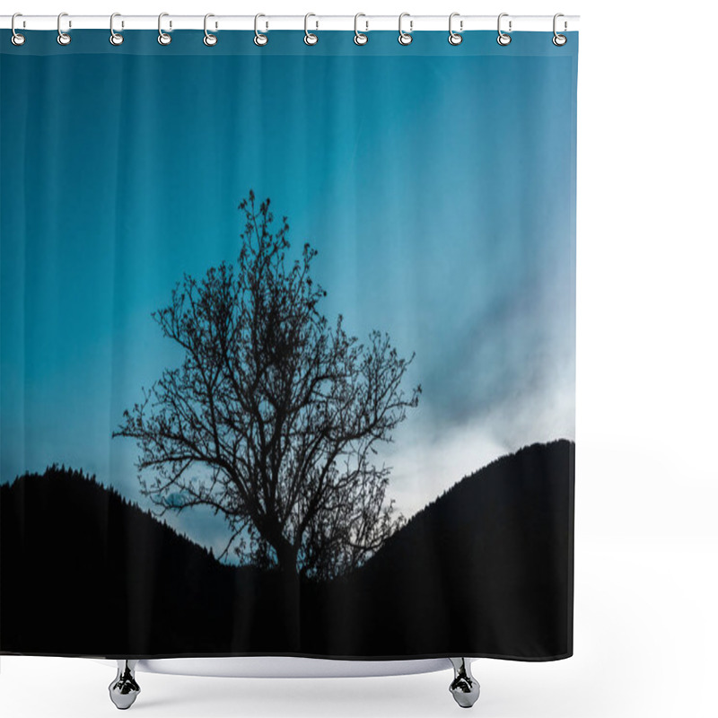 Personality  Tree With Twigs On Hill Against Blue Sky  Shower Curtains