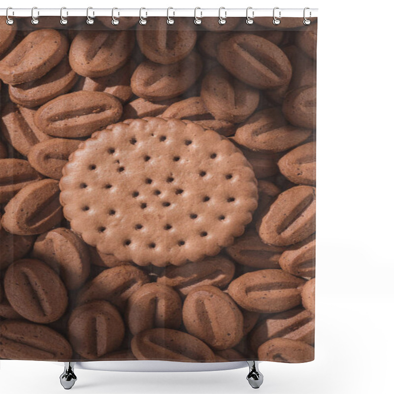 Personality  Top View Of Delicious Cookies In Shape Of Coffee Beans And Round Cookie Shower Curtains