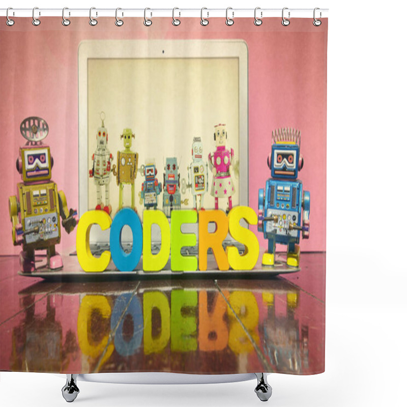 Personality  The Word CODERS  With Wooden Letters  Shower Curtains