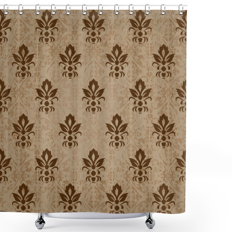 Personality  Seamless Retro Damask Vector Pattern In Brown Shower Curtains