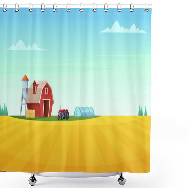 Personality  Farm Landscape With Yellow Fields. Rural Nature View. Shower Curtains