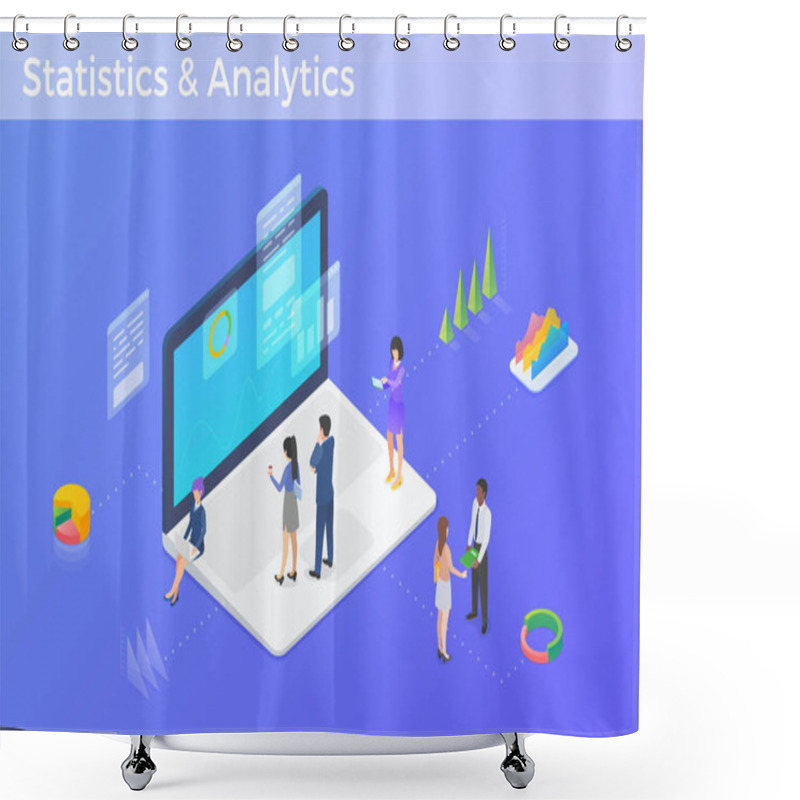 Personality  Statistics Analyse Data Information On Laptop Notebook Isometric Flat Design Vector Illustration Shower Curtains