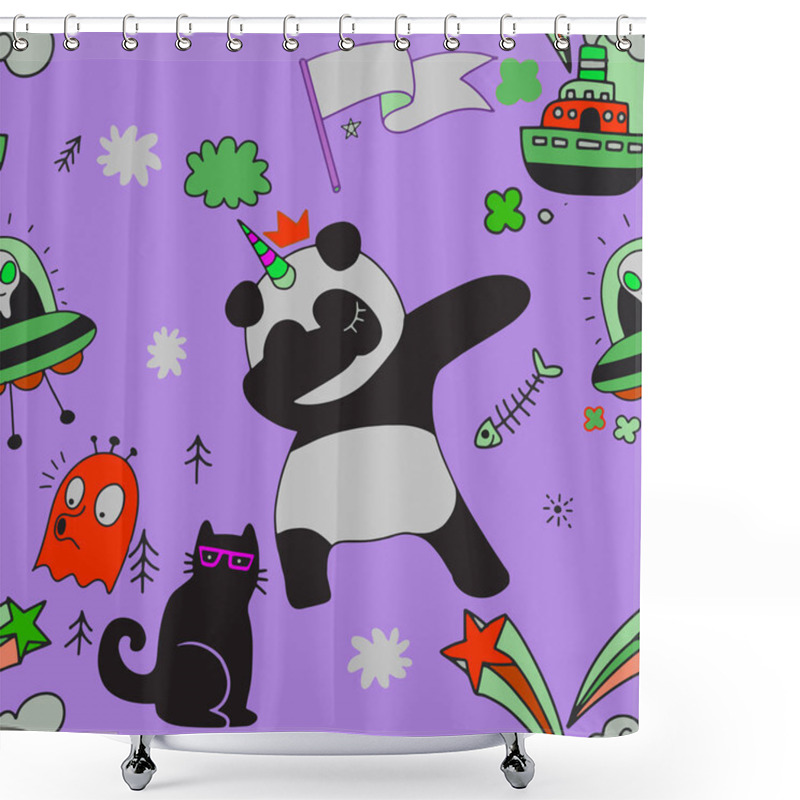 Personality  Baby Seamless Pattern . Trendy Kids Vector Background. Cute Pand Shower Curtains