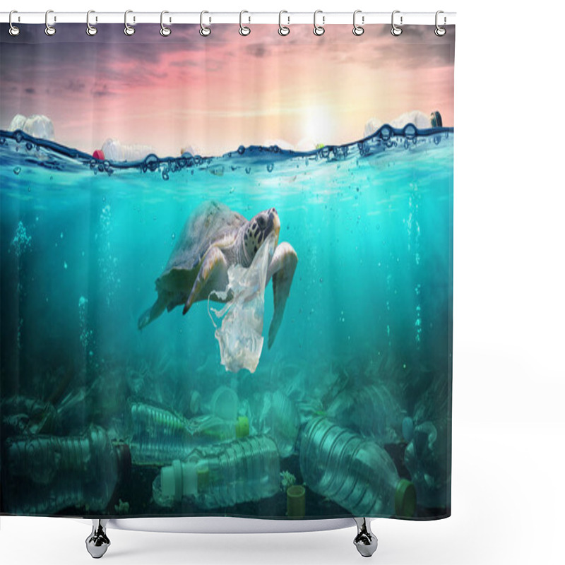 Personality  Plastic Pollution In Ocean - Turtle Eat Plastic Bag - Environmental Problem Shower Curtains