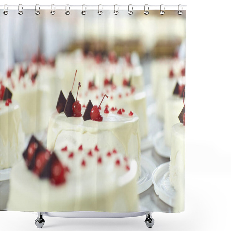 Personality  Red Cherry On White Cake On A Table With Cakes Shower Curtains