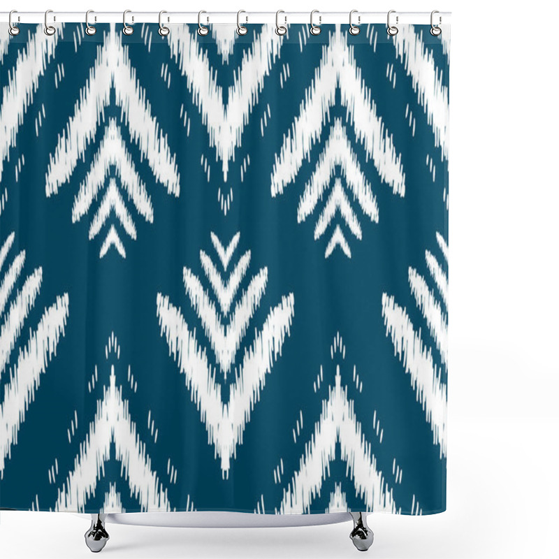 Personality  Beautiful Ikat Seamless Pattern.geometric Ethnic Pattern Traditional Background.blue And White Tone.Aztec Style,embroidery,abstract,vector,illustration.design For Texture,fabric,clothing,wrapping. Shower Curtains