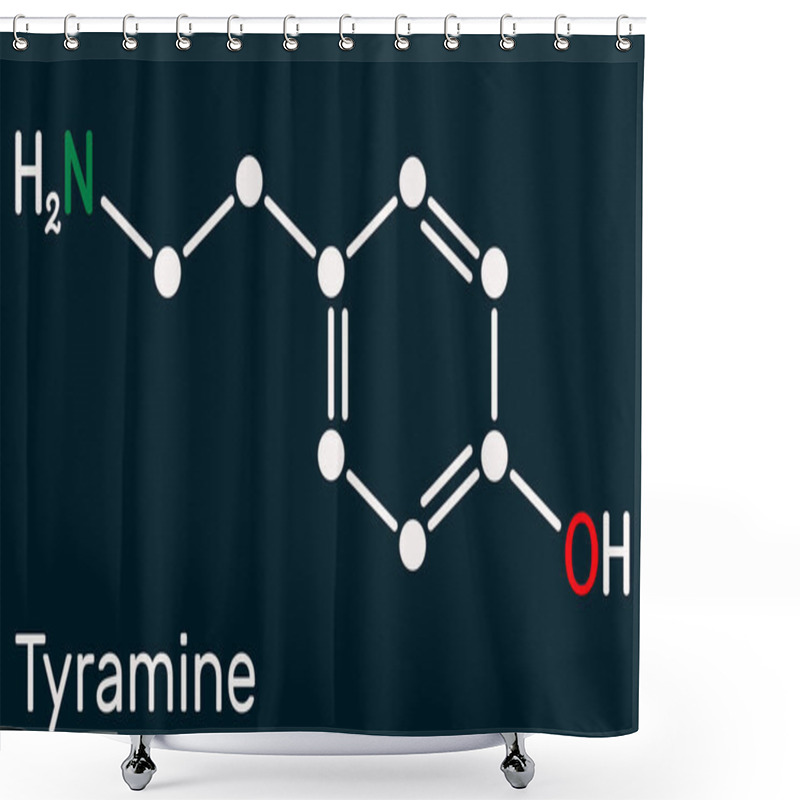 Personality  Tyramine, Tyramin Molecule. It Is Monoamine Compound Derived From Tyrosine. Skeletal Chemical Formula On The Dark Blue Background. Illustration Shower Curtains