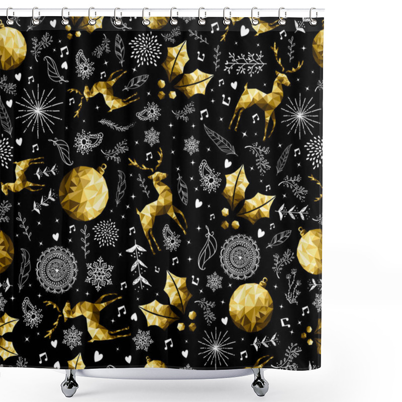 Personality  Christmas Gold Low Poly Holiday Symbols Pattern Shower Curtains