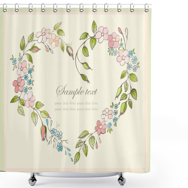 Personality  Hand Drawn Valentines Day Greeting Card. Decorative Framework With Flowers. Shower Curtains