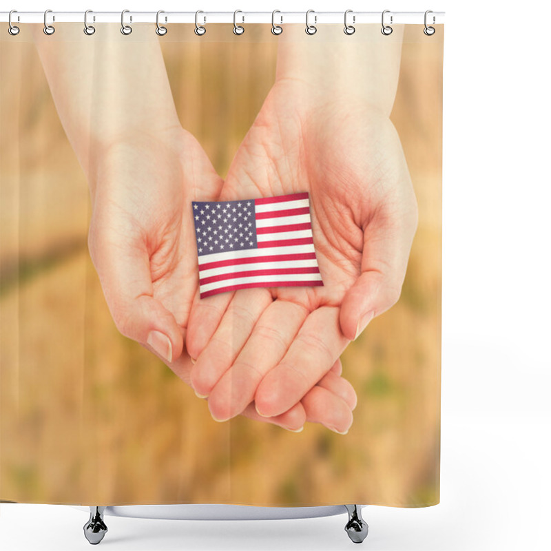 Personality  Hands Showing Usa National Flag Shower Curtains