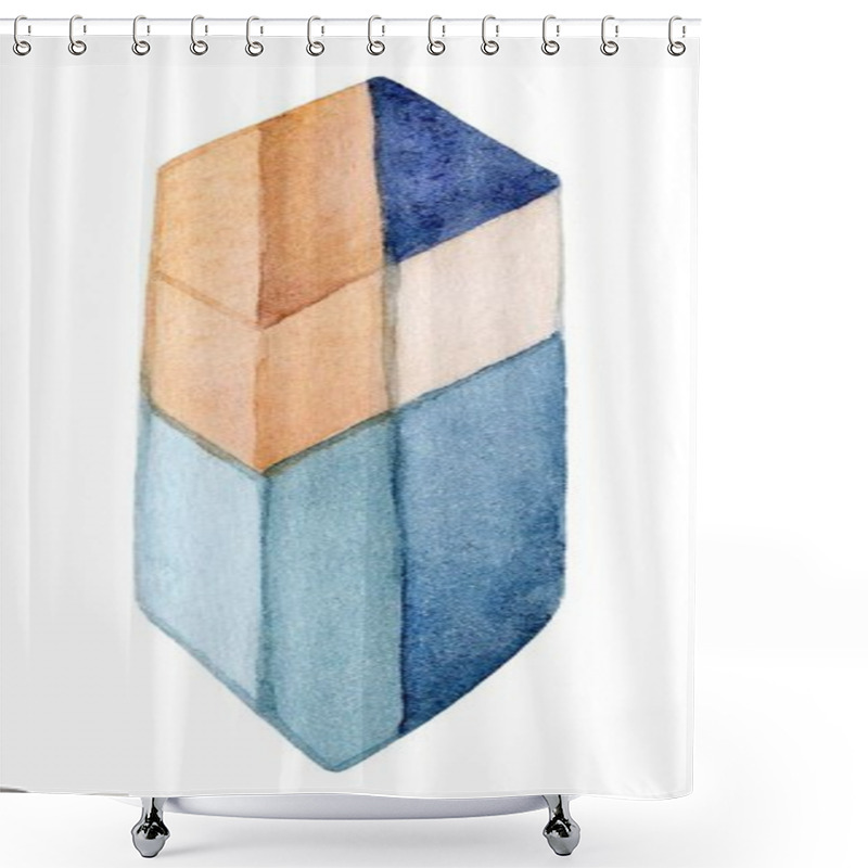 Personality  A Tall, Geometric Crystal Stands Prominently With A Smooth Gradient Of Blue, Beige, And Orange. The Artwork Showcases The Intricate Shapes And Blending Colors, Creating A Serene Effect. Shower Curtains