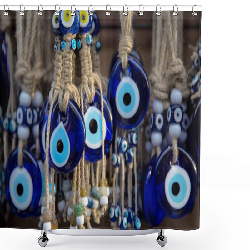 Personality  Amulet - Evil Eye Bead Protection Amulet In The Shop Or Market. One Of The Most Popular Souvenirs From Istanbul, Turkey Shower Curtains