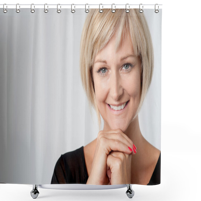 Personality  Cheerful Smiling Isolated Woman Shower Curtains