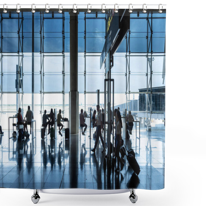 Personality  Barcelona, Spain. August 2019: Passengers And Flight Crew In Transit In Terminal 2 Of Barcelona International Airport. Shower Curtains