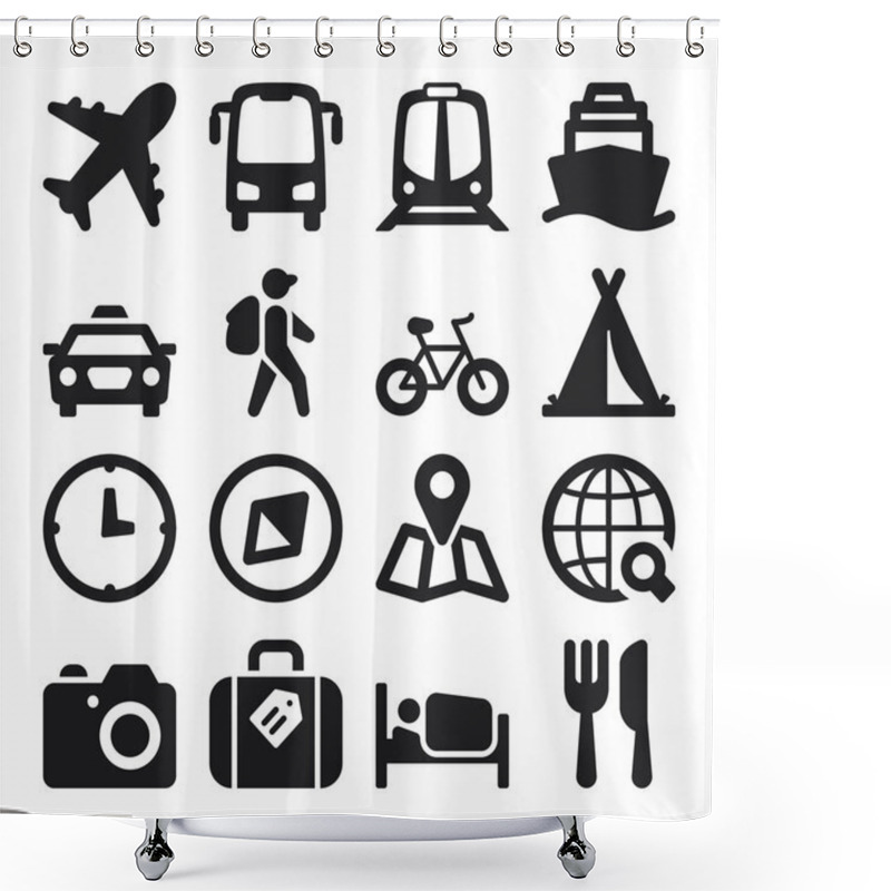 Personality  Travel Flat Icons. Black Shower Curtains