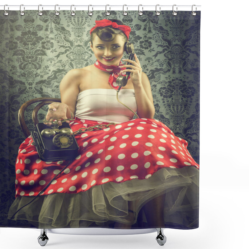 Personality  Woman Talking With Dial Phone Shower Curtains