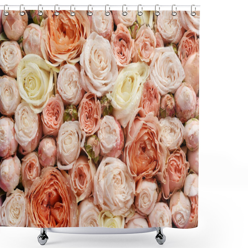 Personality  Many Delicate Rosebuds  Are A Top View.  Shower Curtains