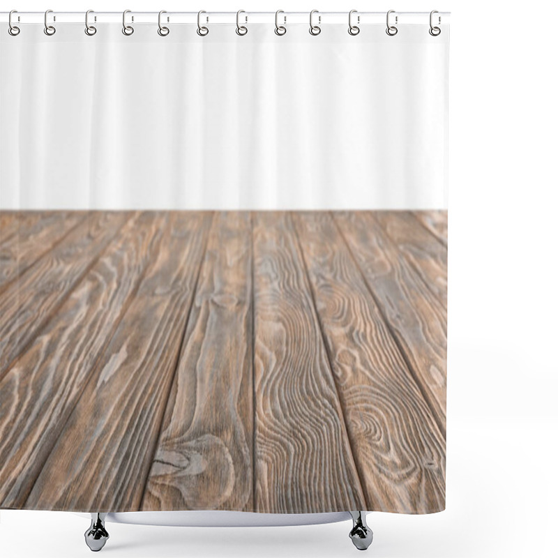 Personality  Brown Striped Wooden Background On White Shower Curtains