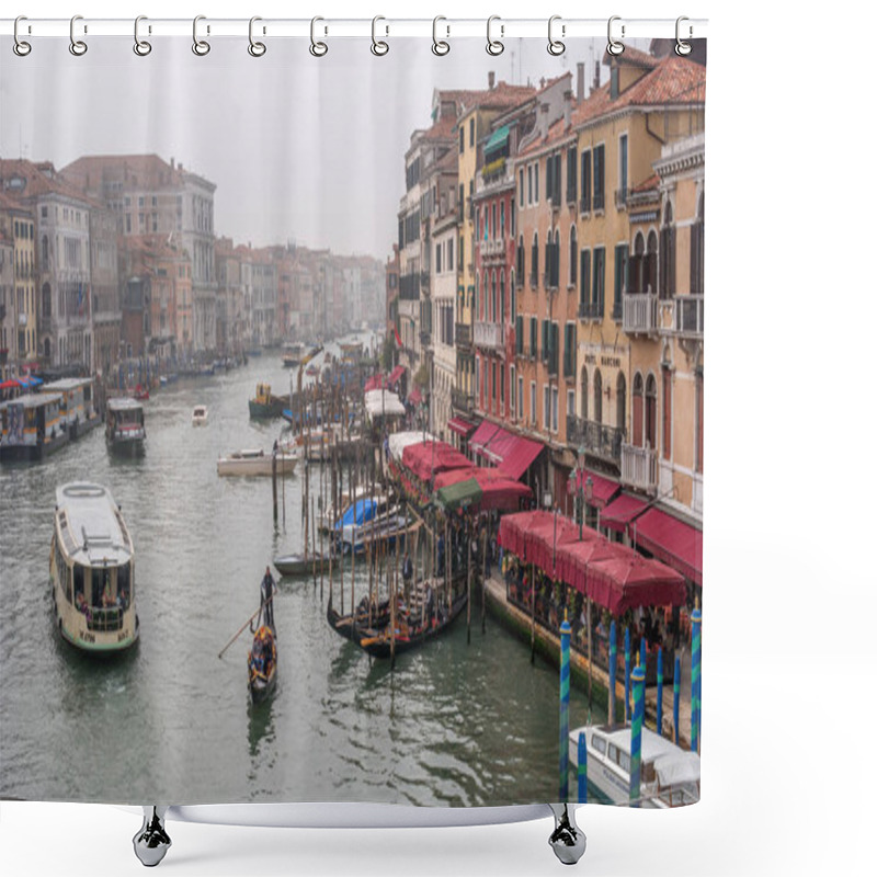 Personality  Venice, Italy - October 13, 2017: View Of The Grand Canal From The Ponte Di Rialto Bridge. On The Waterfront There Are Street Restaurants. Shower Curtains