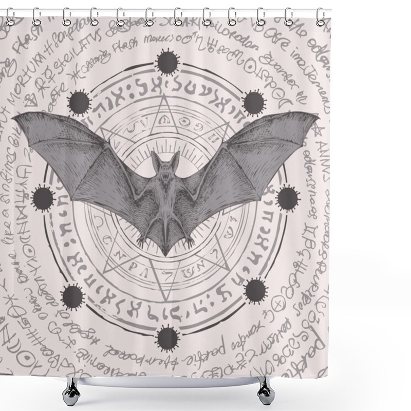 Personality  Hand-drawn Vector Banner On The Theme Of Coronavirus With Scare Bat, Viral Cells And Magic Runes. Mystic Mandala In Retro Style With Dangerous Covid-19 Virions. Shower Curtains