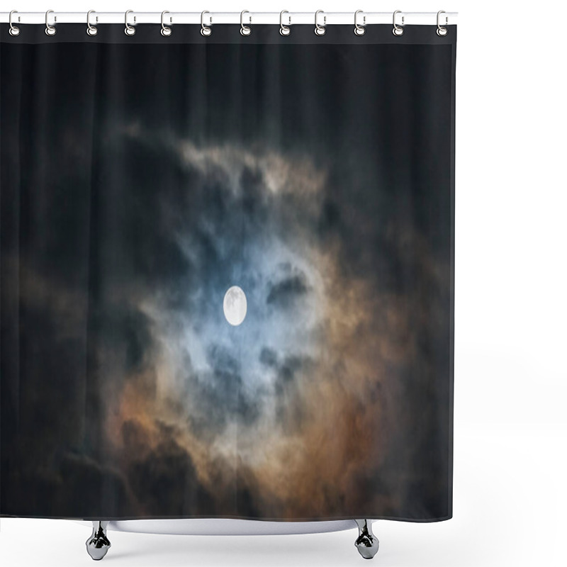 Personality  Full Moon In Orange Clouds Shower Curtains