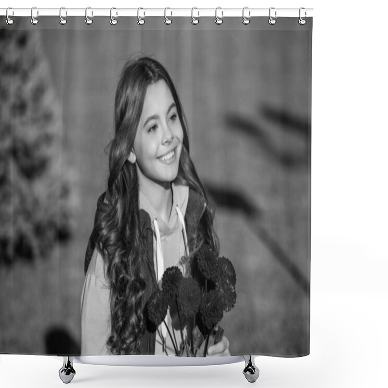 Personality  Photo Of Smiling Teen Girl With Fall Flowers. Teen Girl With Fall Flowers Outdoor. Teen Girl With Fall Flowers Bouquet. Teen Girl With Fall Flowers Outside. Shower Curtains