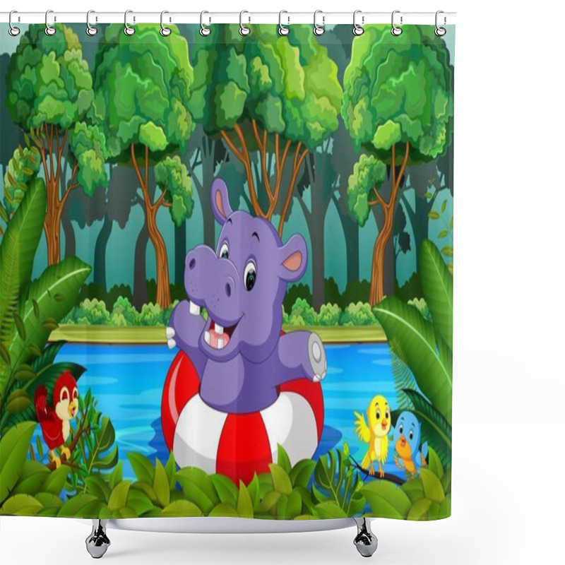 Personality  Hippo Swimming In The River Shower Curtains