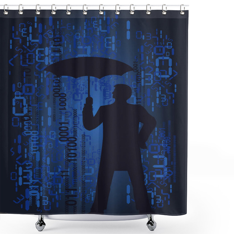 Personality  Man In The Rain Of Numbers. Shower Curtains