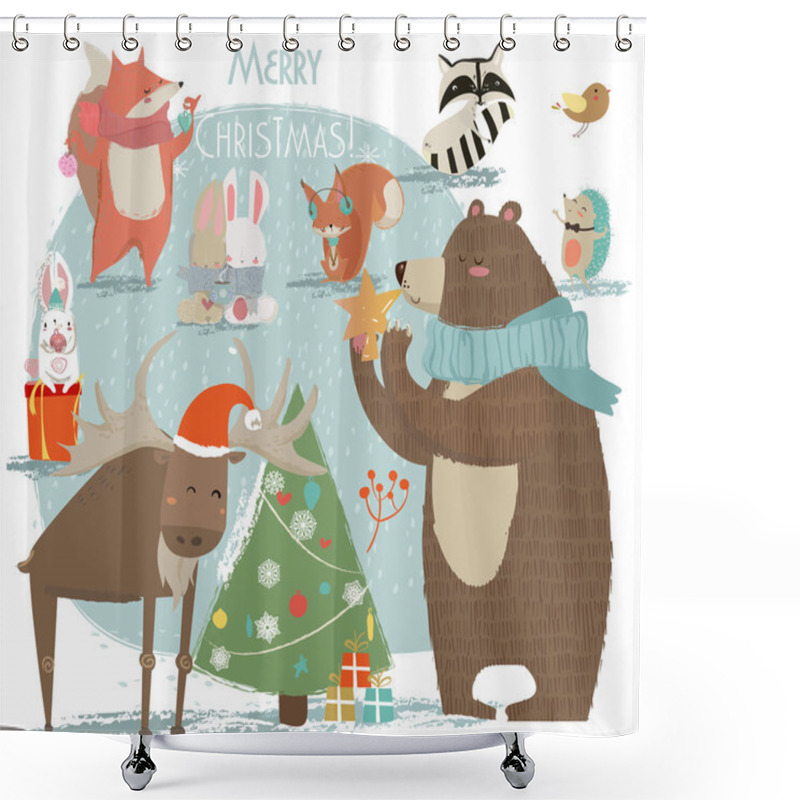 Personality  Christmas Set With Wild Animals Shower Curtains