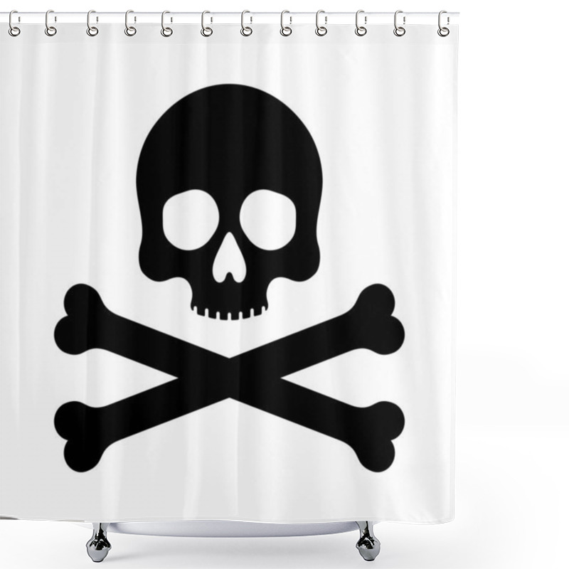 Personality  Skull With Crossed Bones Icon Silhouette, Human Skeleton Head. Death, Pirate And Danger Symbol. Jolly Roger Logo Template. Vector Illustration. Shower Curtains