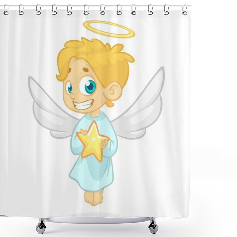 Personality  Cute Cartoon Angel Holding A Star. Christmas Cartoon. Vector Illustration Isolated. Shower Curtains