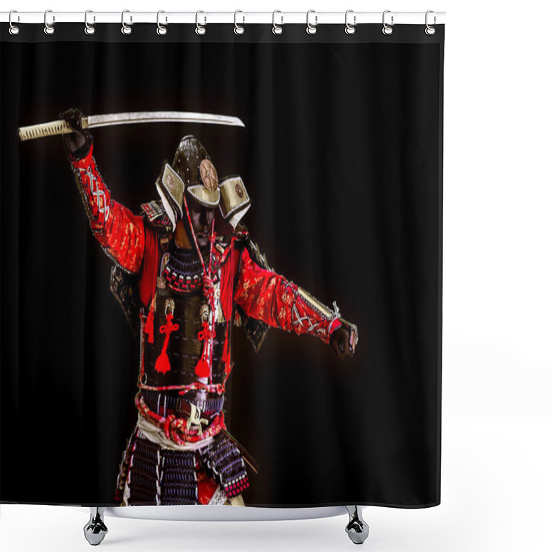 Personality  Samurai In Ancient Armor With A Sword Attack Shower Curtains