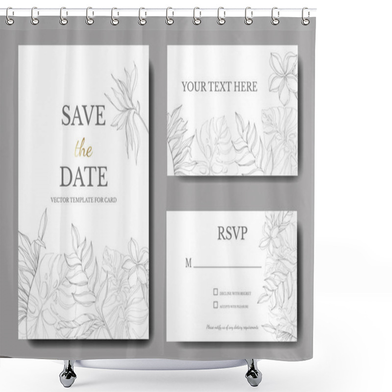 Personality  Palm Beach Tree Leaves Jungle Botanical. Gray Engraved Ink Art. Wedding Background Card Decorative Border. Shower Curtains