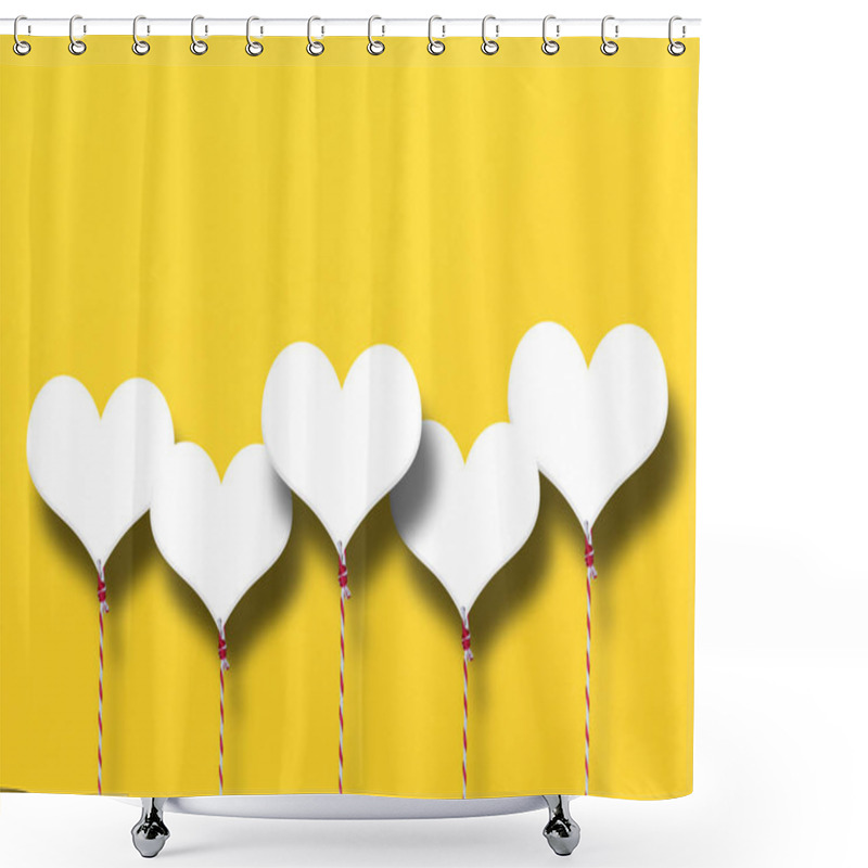 Personality  White Hearts On A Yellow Paper Background For The Concept Of Love And Valentine's Day. Shower Curtains