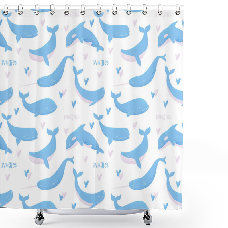 Personality  Seamless Pattern With Blue Whales Shower Curtains